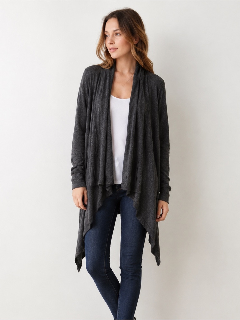 N.Peal London 100% Cashmere Waterfall Cardigan Charcoal Gray Size Large
